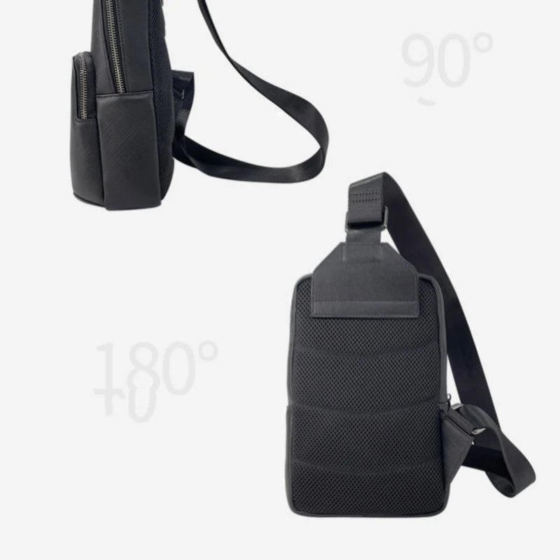 Schwarze Herren Brusttasche Leder Multifunktion Outdoor Rucksack Männliche Schulter Cross Tasche