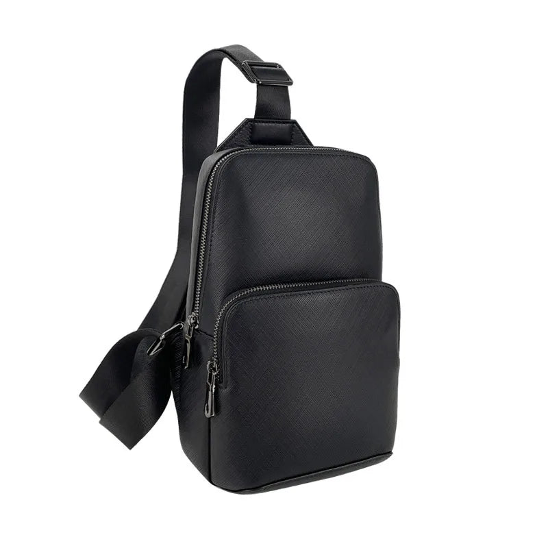 Schwarze Herren Brusttasche Leder Multifunktion Outdoor Rucksack Männliche Schulter Cross Tasche