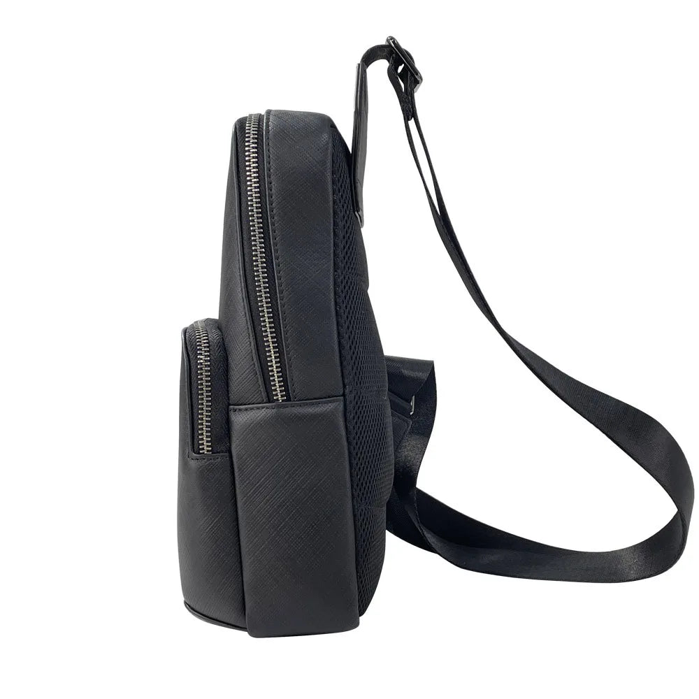 Schwarze Herren Brusttasche Leder Multifunktion Outdoor Rucksack Männliche Schulter Cross Tasche